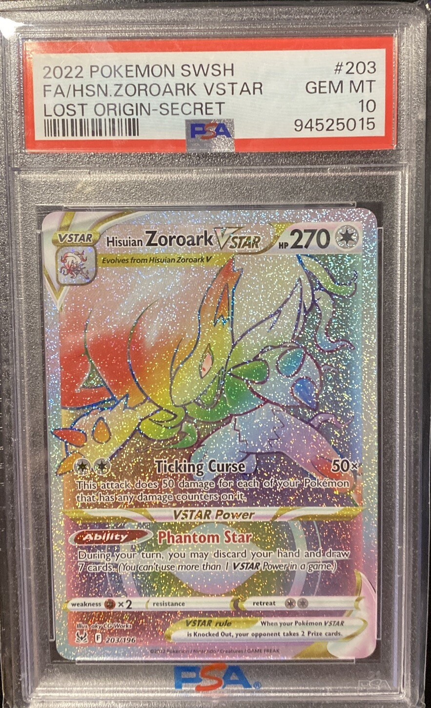 Hisuian Zoroark VSTAR (Secret) 203/196 Pokemon Lost Origin Holo PSA 10