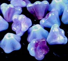 25 Czech Glass Baby Bell Flower Beads - Blue Raspberry Swirl 6x4mm