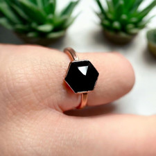 Black Onyx Ring Hexagon Cut Ring Sterling Silver Ring Black Gemstone Ring