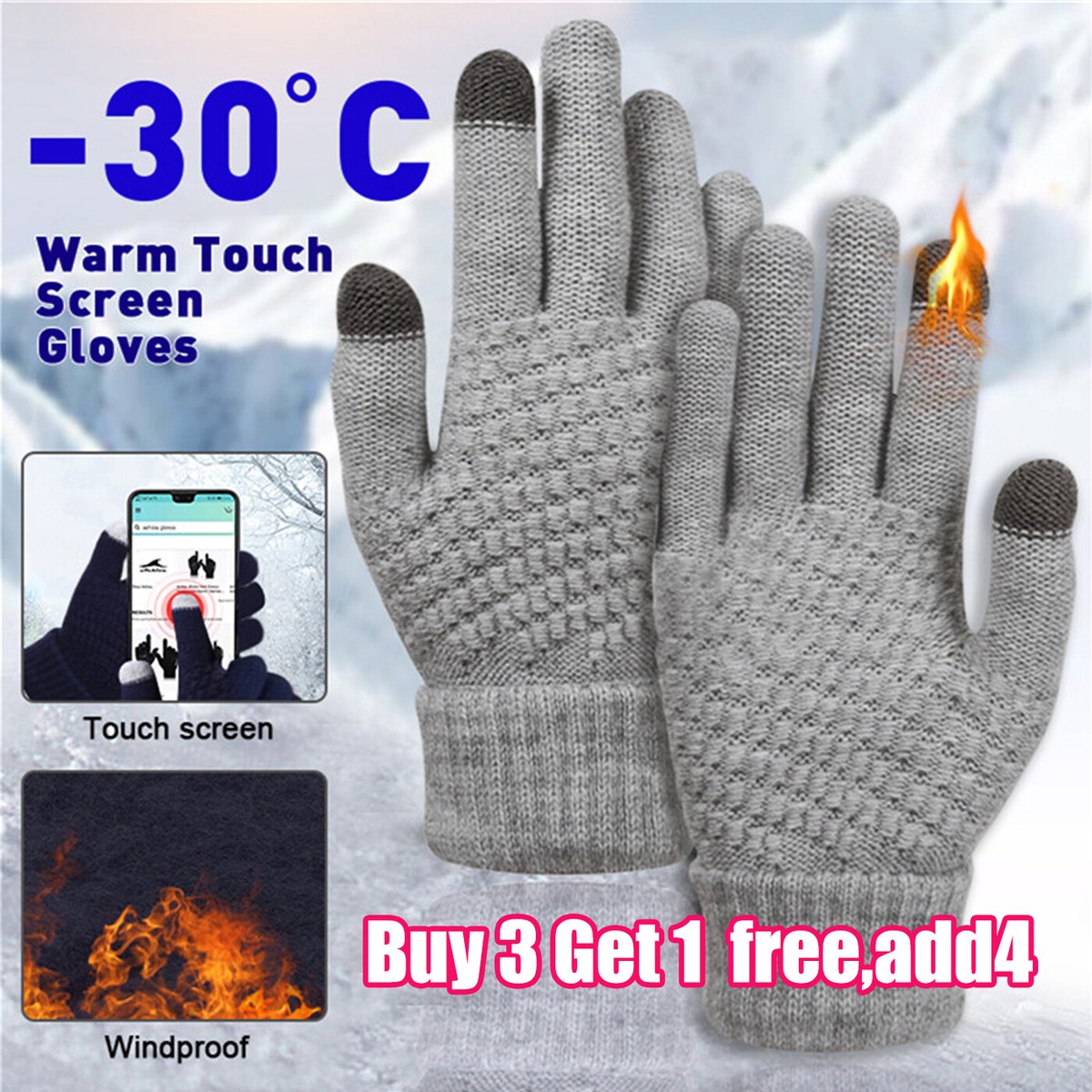 Winter Touch Screen Gloves Warm Men Women Knit Gloves Fleece Lined