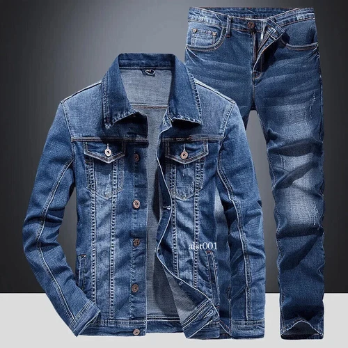 Denim Suit Men's Slim Two-piece Spring Autumn Jacket Jeans Coat Pants Suits Set - Afbeelding 22 van 26