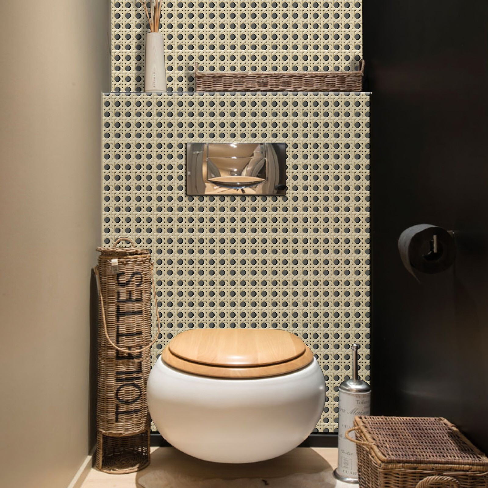 Jiffdiff Green Rattan Woven Wallpaper Textured Peel and Stick Wall Mural