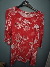 George Size 12 Red Floral 3/4 Sleeve Short T-shirt Dress (125/94/v)