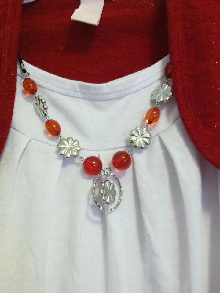 Candie's Girls Red Open Front knit Cardigan with Necklace & White Shirt set Sz L - Image 3 of 4