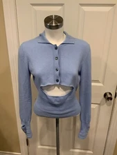 Meryll Rogge Light Blue 100% Cashmere Collared Sweater w/ Cutout, Size S