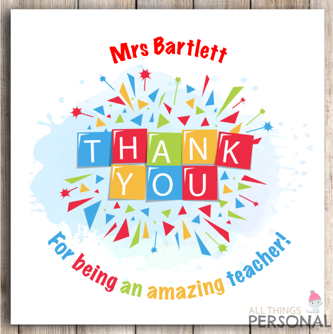 Personalised Thank You Teacher Card Teachers Gift Teaching Assistant Present D9