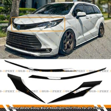 FOR 21-25 TOYOTA SIENNA GLOSS BLACK CHROME DELETE FRONT GRILLE HEADLIGHT GARNISH