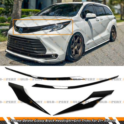 FOR 21-25 TOYOTA SIENNA GLOSS BLACK CHROME DELETE FRONT GRILLE HEADLIGHT GARNISH