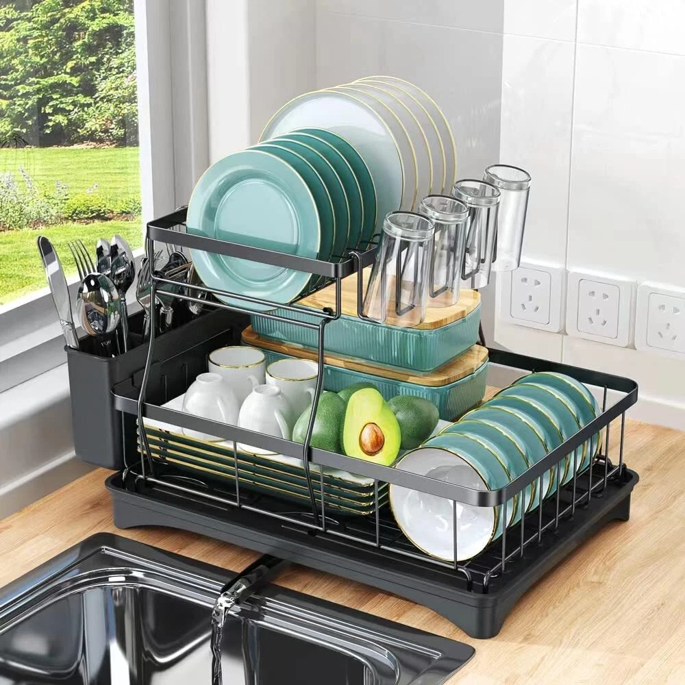 Large Dish Drying Stainless Steel 2 Tier Dish Rack TGBY