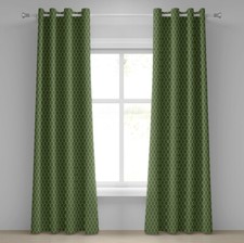 Green 2-Panels Eyelet Curtains Geometric Wave Like Shape