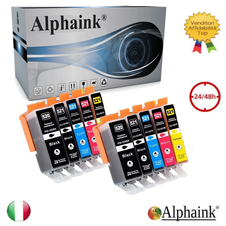 ALPHAINK 10 CARTUCCE COMPATIBILI PGI-520 PER CANON PIXMA mp990 MX860 MX870 MP620 MP640