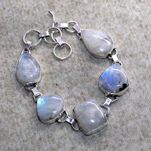 Rainbow Moonstone 925 Silver Plated Handmade Bracelet 8" Birthday Gift GW
