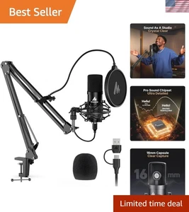 USB Microphone, 192KHZ/24Bit prêt à brancher PC Ordinateur Podcast Condenseur Cardio...