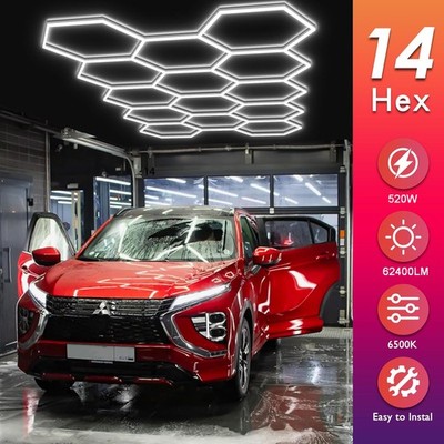 14 Hexagon LED Lighting Car Detail Garage Workshop Retail Wall Light Honeycomb