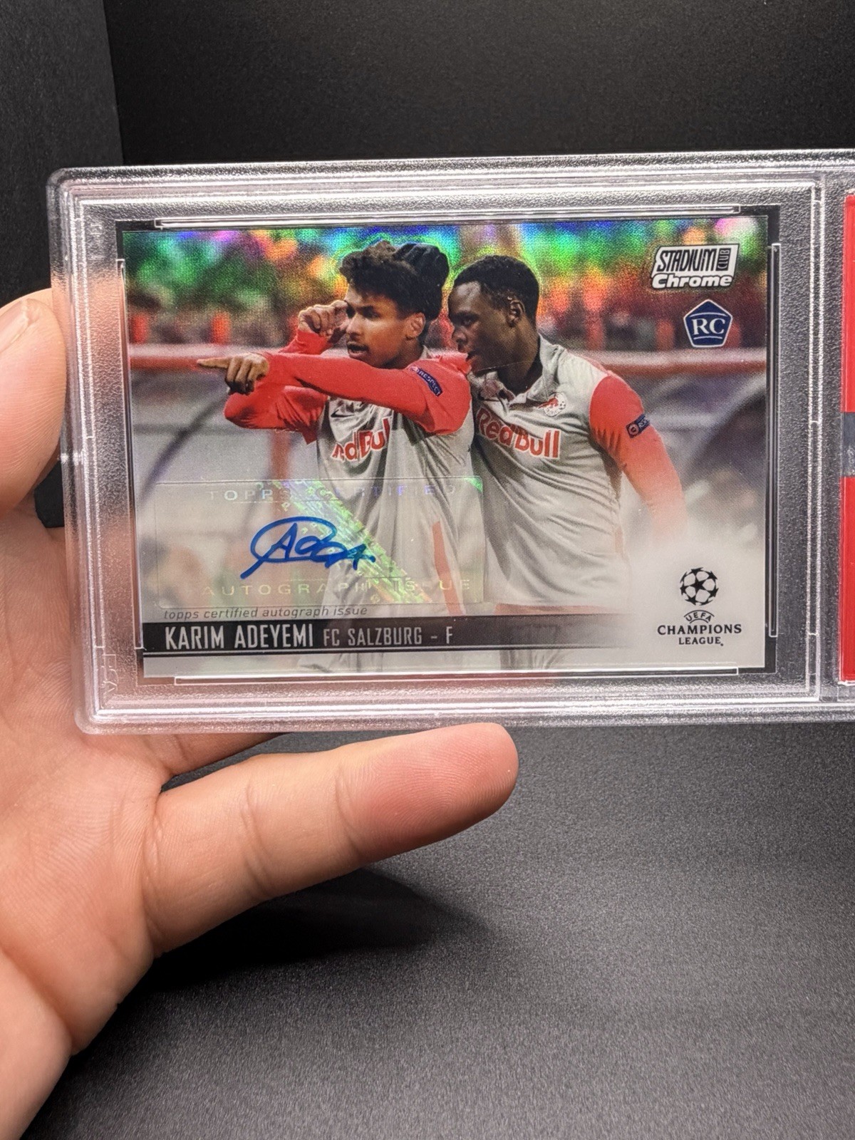 Topps 2020-21 Stadium Club Chrome UCL Karim Adeyemi #CA-KA Auto RC PSA view 2