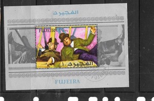 FUJEIRA 1972 LAUEL & HARDY XF CTO USED  SOUVENIR SHEET TOPICAL PICTORIAL STAMP
