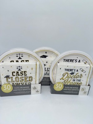 Graduation FINALLY PhinisheD Party 9'' Plates & Napkins-30 of Each (choose Set)
