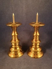 VIRGINIA METALCRAFTERS Williamsburg 5" Brass Candle Holder Spike Pricket Set of2