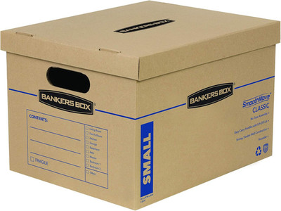 Small Classic Moving Box 5 Pack, Reinforced Handles, Tape-Free Assembly, Box wit