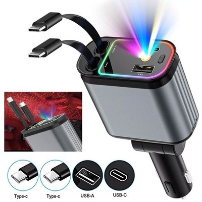 4 in1 Auto Ladegerät Zigarettenanzünder USB Adapter Einziehbares Kfz Handy