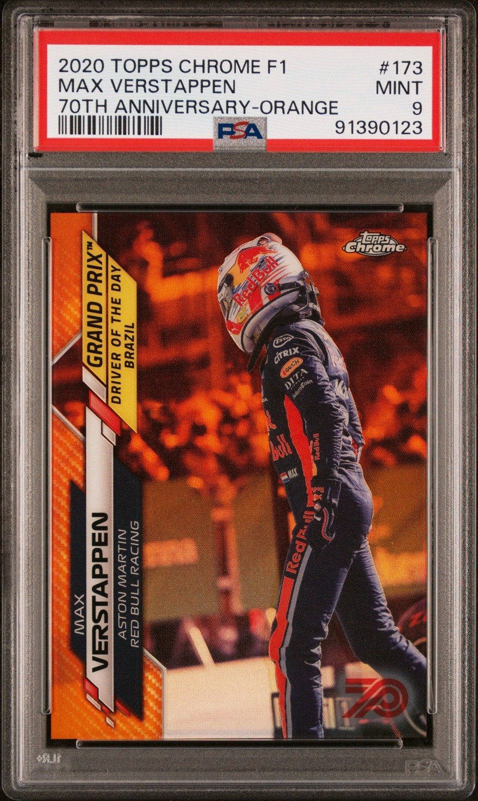 Max Verstappen 2020 Topps Chrome 1 F1 70th Anniversary ORANGE #173 PSA 9 Card