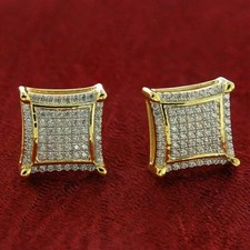 2Ct Round Lab Created Diamond Men's Square Stud Earrings 14k Yellow Gold Plated