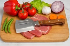 MANNAIA PER MACELLAIO ARTIGIANALE IN ACCIAIO INOX MANICO LEGNO CUCCIA CACCIA