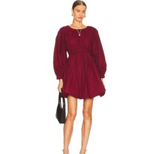 Ulla Johnson Martine Long Sleeve Mini Cotton Dress in Bordeaux 2