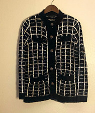 Ann Taylor S Black & White Check Knit Button-...