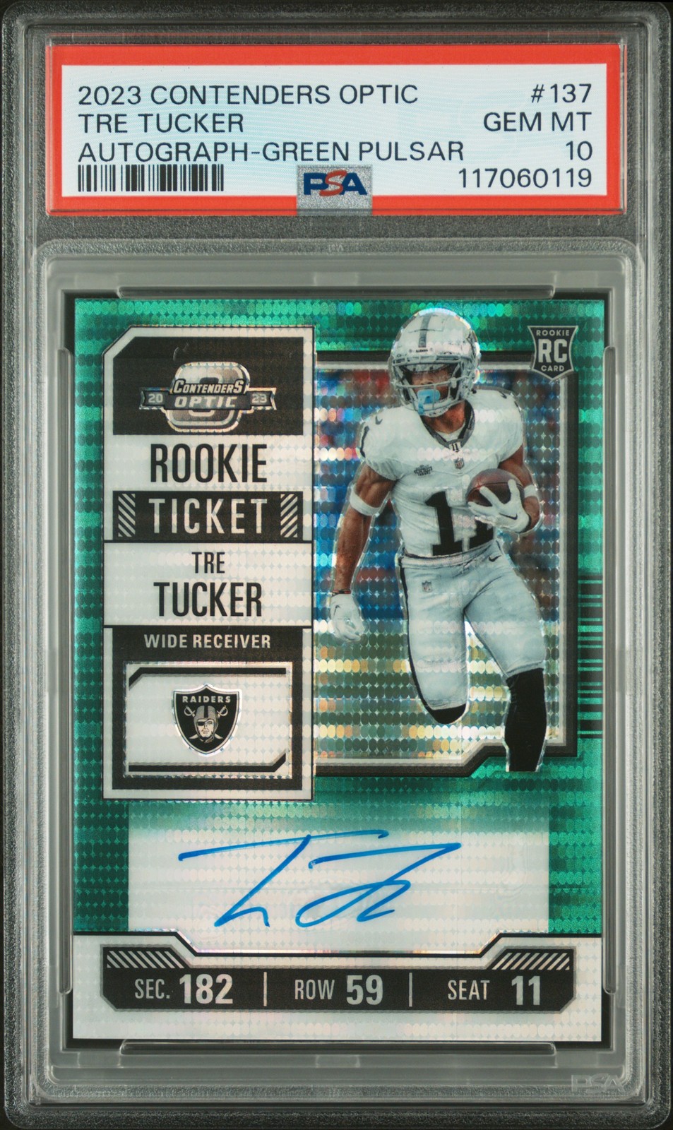 Tre Tucker Panini Contenders Optic #137 Autograph-Green Pulsar