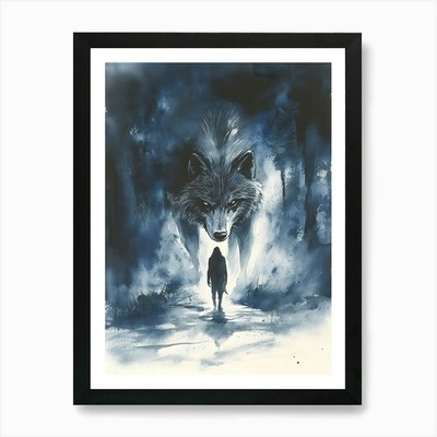 Atemberaubender einsamer Wolf und ein Mann 17 Kunst gerahmtes Wandbild Poster Leinwanddruck Bild