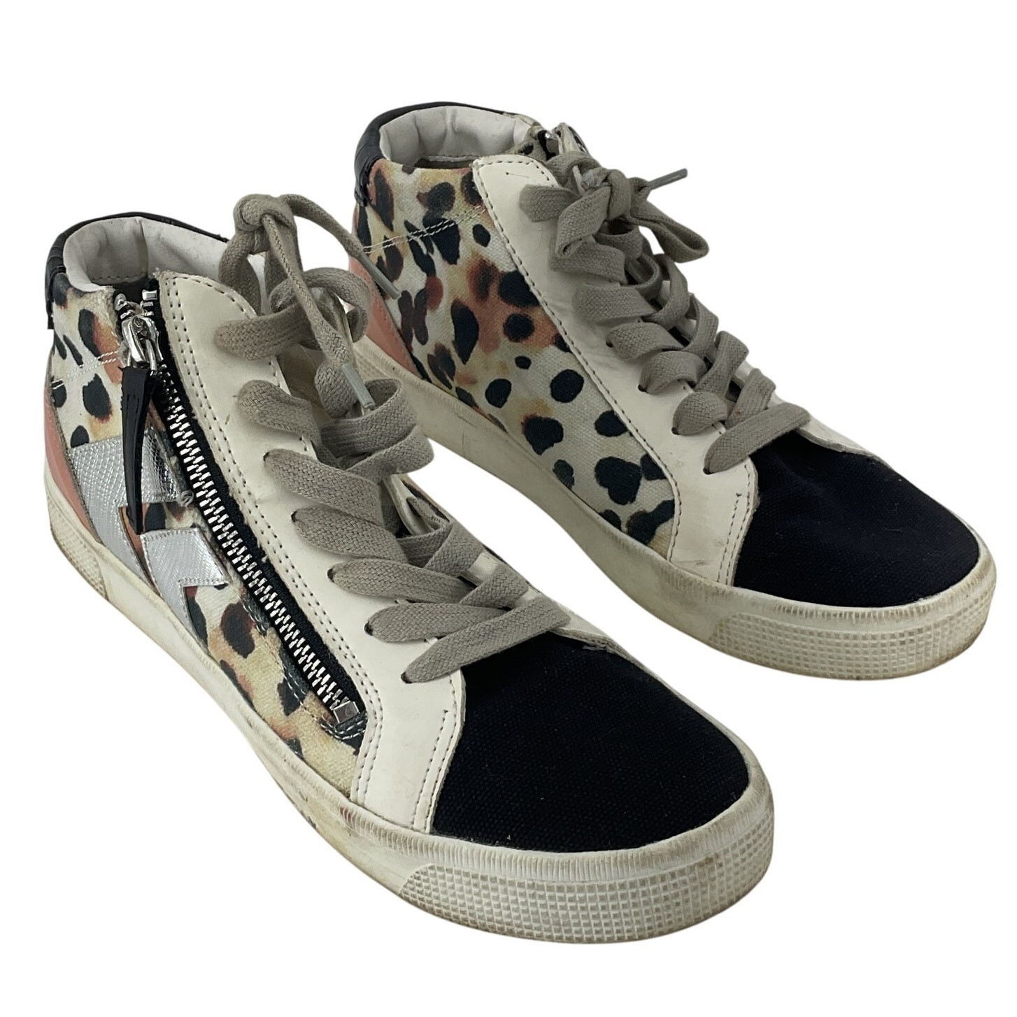 Dolce Vita Zonya Leopard Zip High White Athletic Shoes Women's