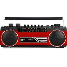 Red Retro Boombox with Bluetooth Connectivity, Cassette Recorder  Stereo Sound