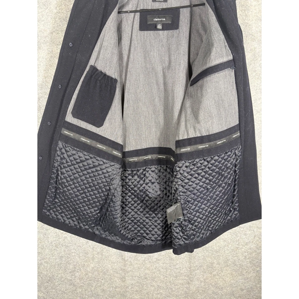 Abrigo para mujer Claiborne negro mezcla de lana botón delantero L/G acolchado forrado Foto 4 de 4