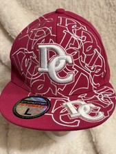 DC FlexFit Hat Baseball Cap hot Pink Embroidered White Logo Size L unisex