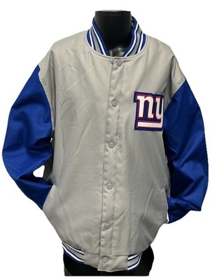 NFL Team Apparel New York Giants Varsity Jacket Grey Blue Mens 2XL Snap Front