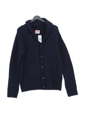 Schott Herren Strickjacke XL blau Acryl mit Wollkragen Cardigan