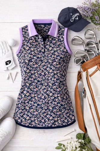 Polo RLX Ralph Lauren donna media floreale golf atletica elasticizzata viola - Foto 4 di 13