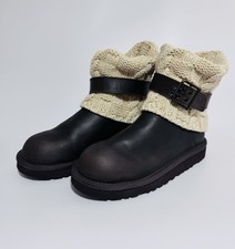 UGG Chocolate Leather Cable Knit Foldover Boots UK 1 - EU 32 - Kids UGG Boots 