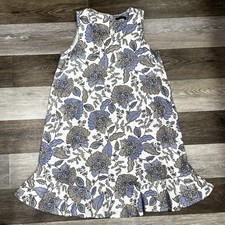 Tommy Hilfiger Linen Blend White Blue Floral Shift Dress Women’s Sz 10 EUC!