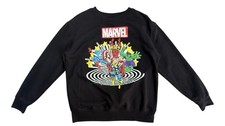 Marvel Sweatshirt Mens Large Black Graphic Pullover Avengers Hulk Thor Iron Man