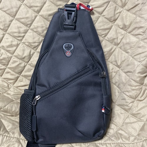 Westend Canvas Sling Bag - Adjustable Crossbody Backpack For Hiking, Travel, Work (Black With Blue/Red/White Trim) - View #6