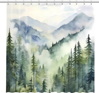Mountain Forest Shower Curtain 72  x 72 , Waterproof Polyester, Misty Pine Tr...