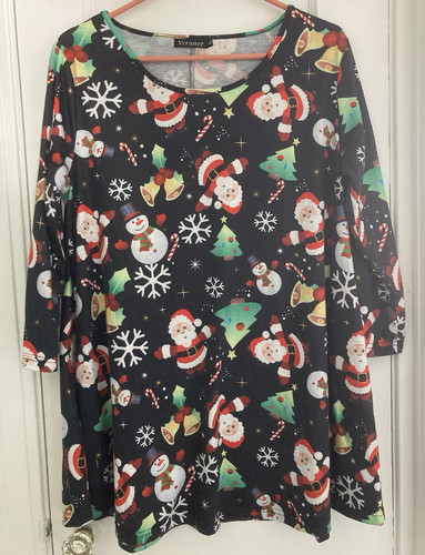Night Shirt/Tunic Santa Snowman Xmas Trees Candy canes Sz XL 3/4 Sleeves Varanee - Picture 1 of 6