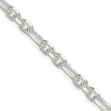 Sterling Silver Diamond-Cut 6mm 3 Short Plus 1 Long Cable Link Chain Necklace