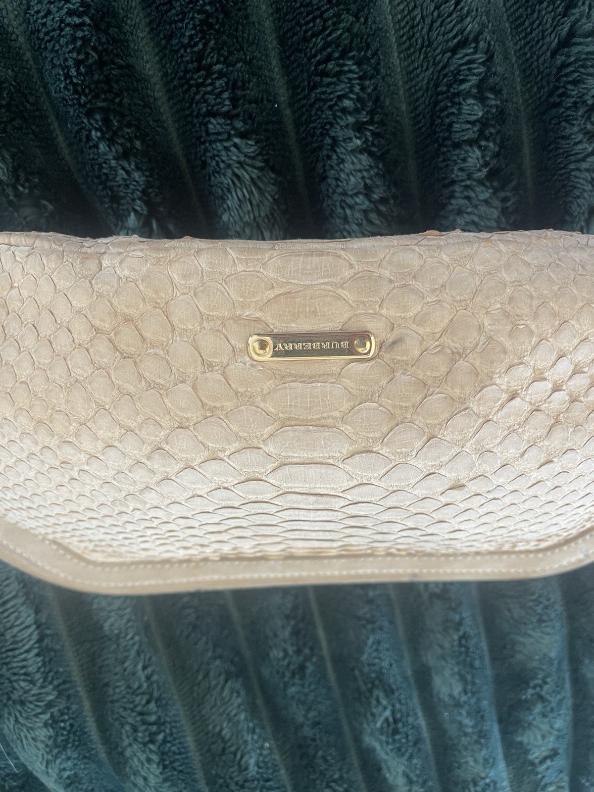 Authentic python snakeskin beige clutch, gold har… - image 4