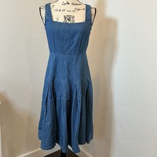 J.Crew Denim Midi Dress 4 Blue Re-Imagined Square Neck Pleated Fit & Flare