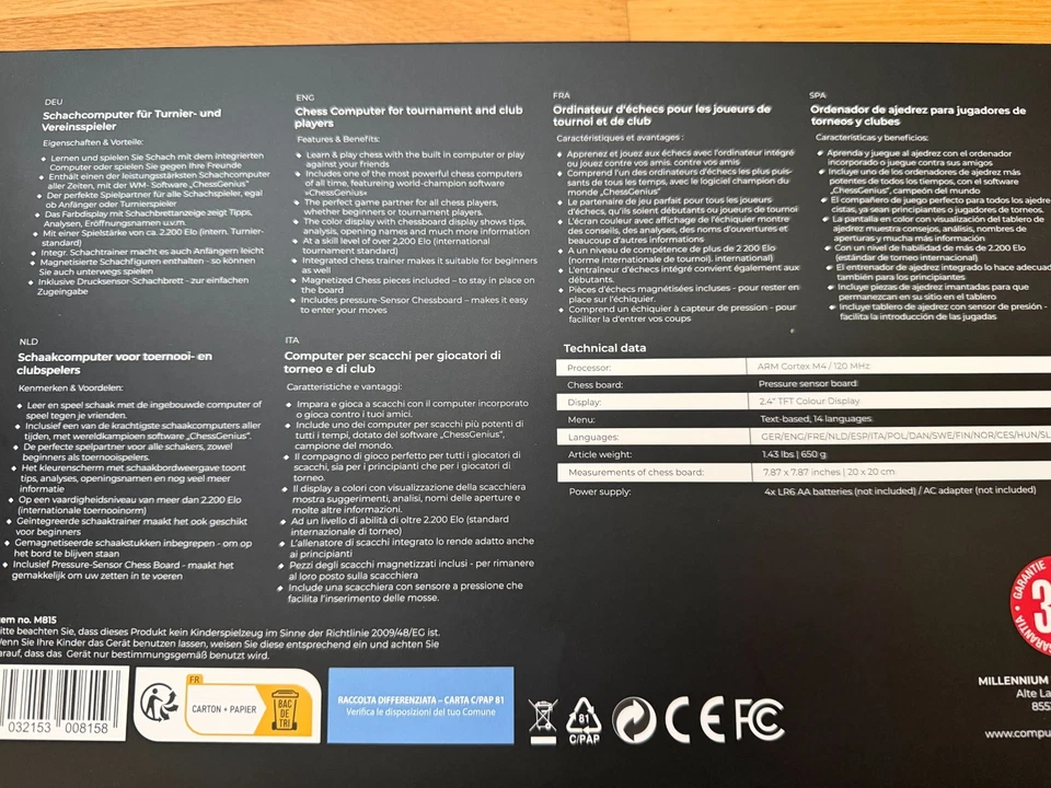 MILLENNIUM M815 ChessGenius PRO Schachcomputer OVP NEU Netzadapter Reisestecker  - Bild 2 von 3