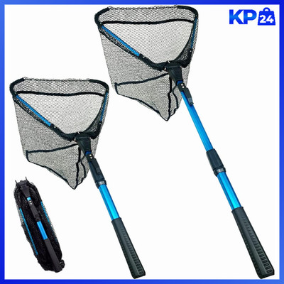Kescher Angeln Faltbar Nylon Teleskopstangengriff für Kajak Salmon Catfish Bass