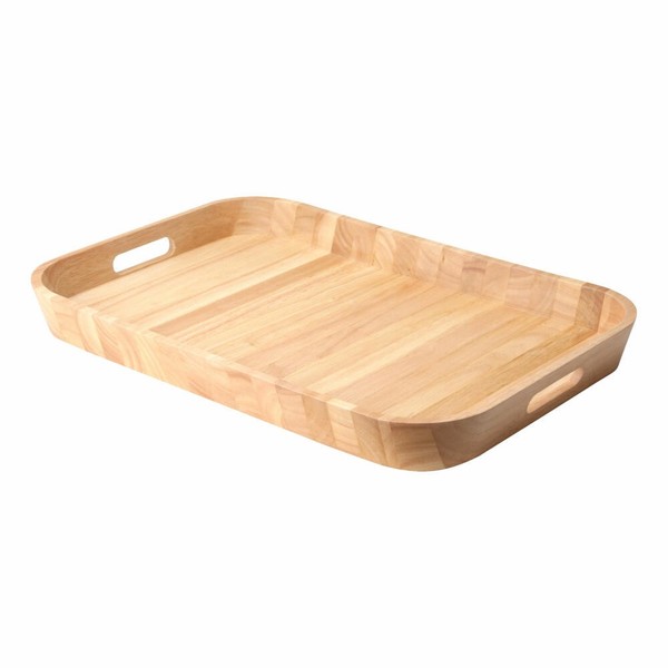 Continenta Tablett Mit Griffen Serviertablett Holztablett Gummibaumholz 53X35 Cm-image